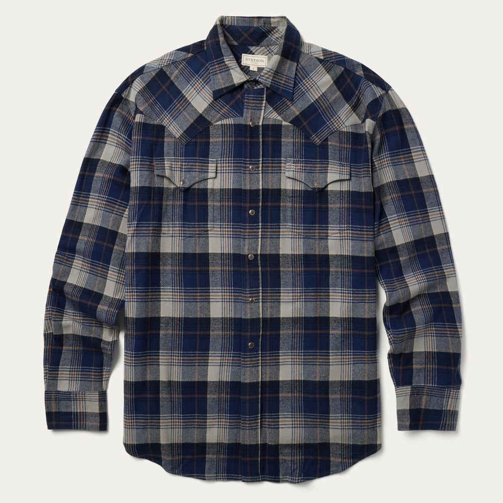 Brushed Flannel Western Shirt Blue | Stetson Men