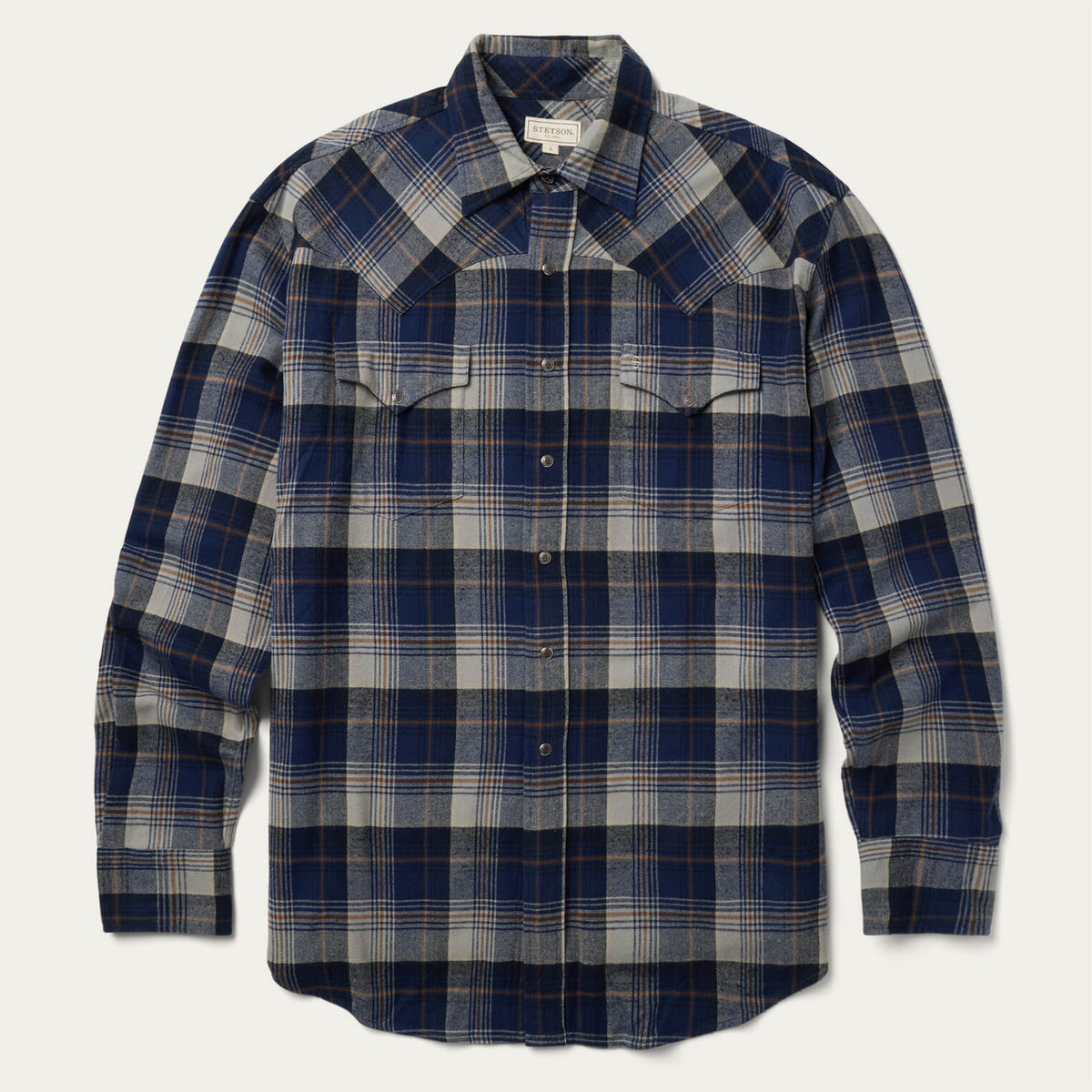 Brushed Flannel Western Shirt Blue | Stetson Men