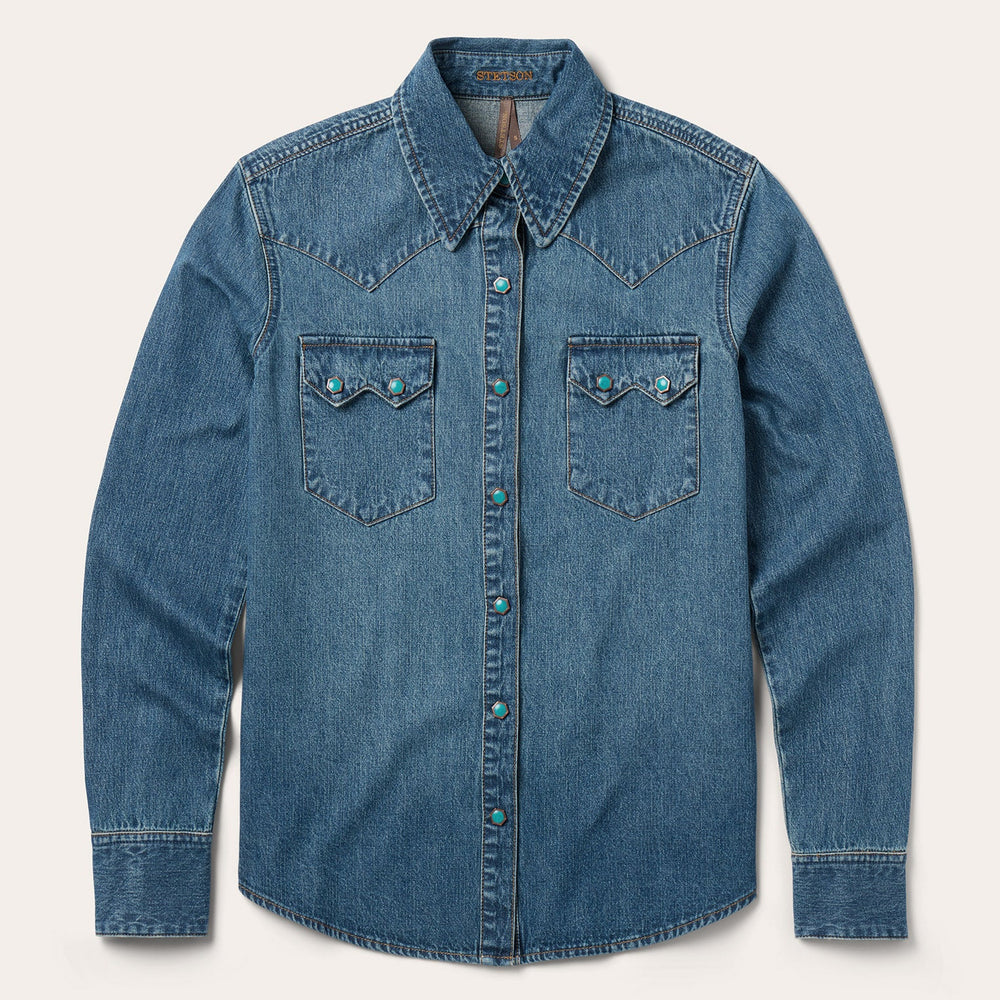 Turquoise Snap Western Denim Shirt Blue | Stetson Women
