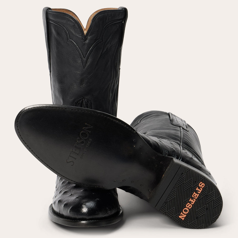 Austin Ostrich Roper Boots Black | Stetson