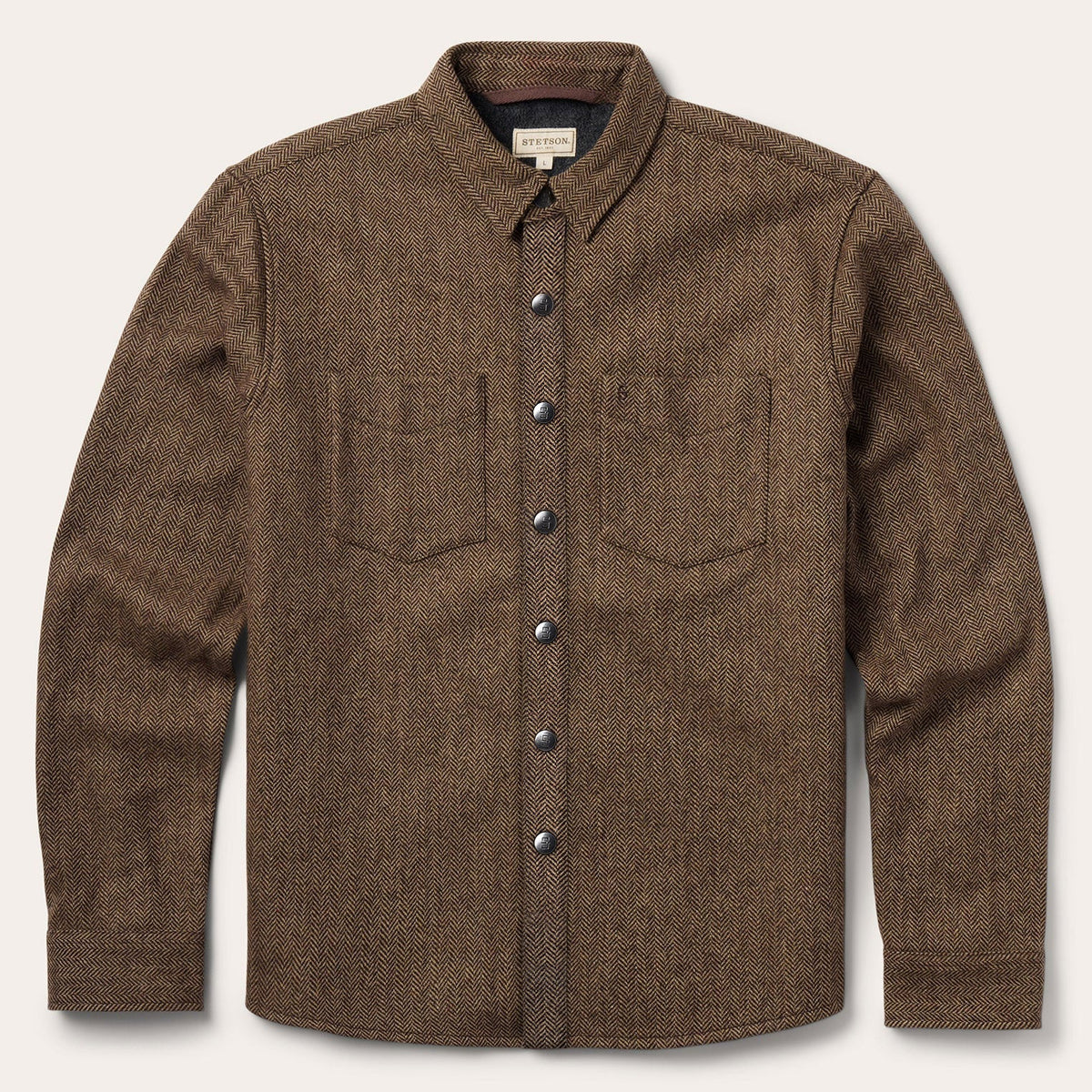 Herringbone Shirt Jacket Brown | Stetson Men