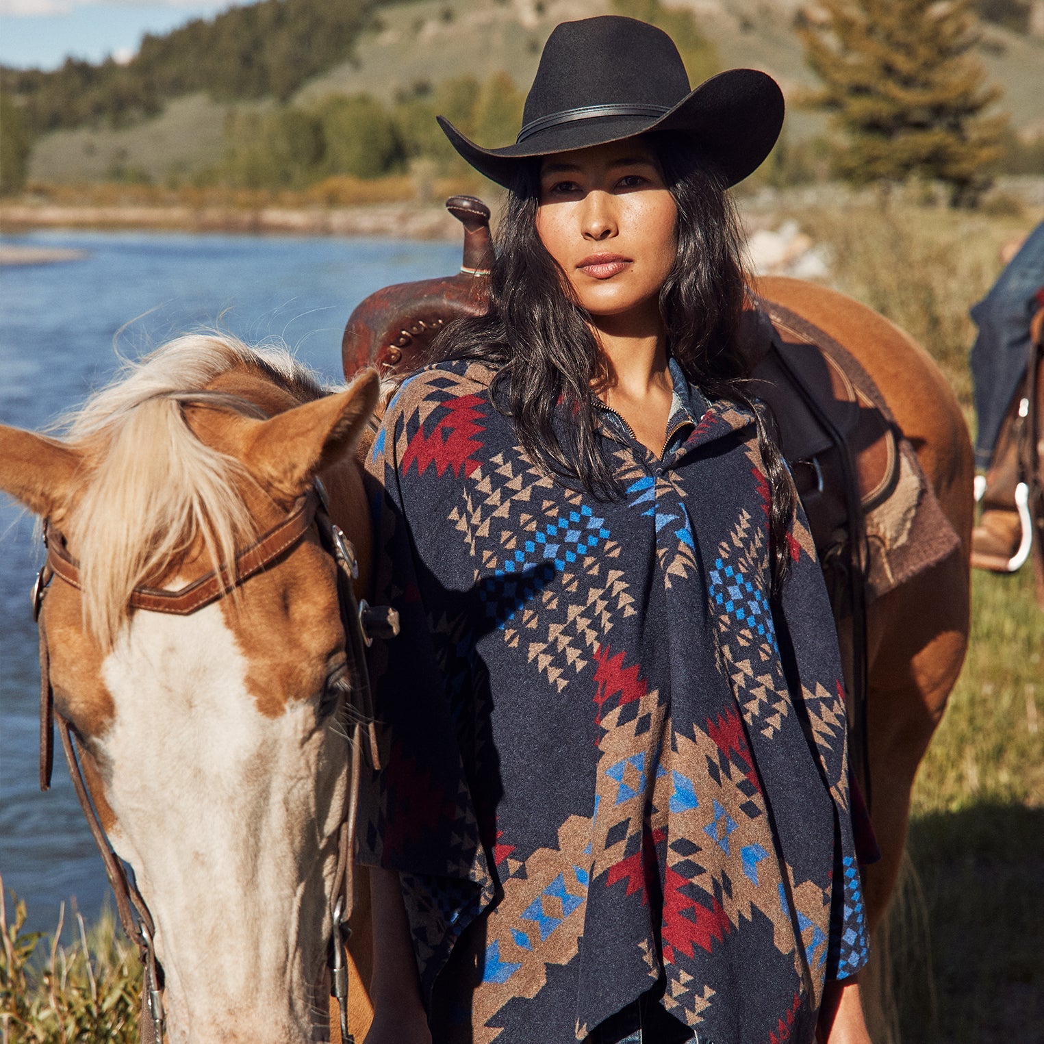Hooded Serape Blanket Wrap Blue | Stetson Women