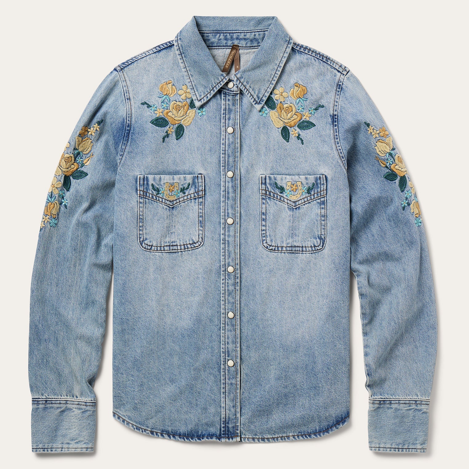 Embroidered Loose Fit Denim Shirt Blue | Stetson Women
