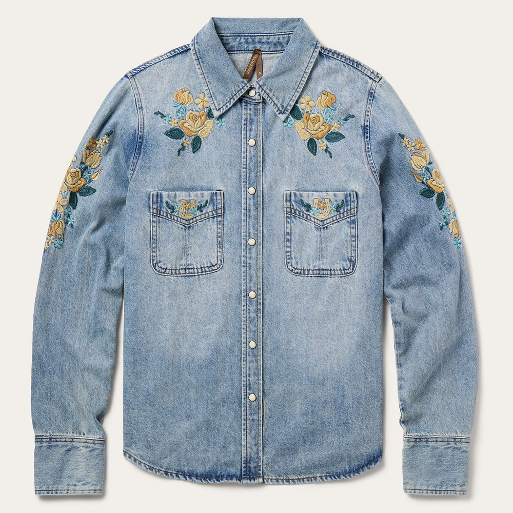 Embroidered Loose Fit Denim Shirt Blue | Stetson Women