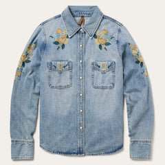 Embroidered Loose Fit Denim Shirt Blue | Stetson Women