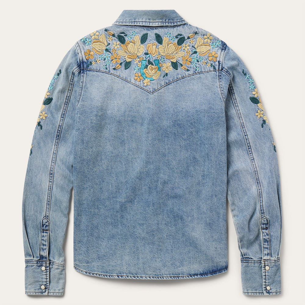 Embroidered Loose Fit Denim Shirt Blue | Stetson Women