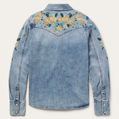 Embroidered Loose Fit Denim Shirt Blue | Stetson Women