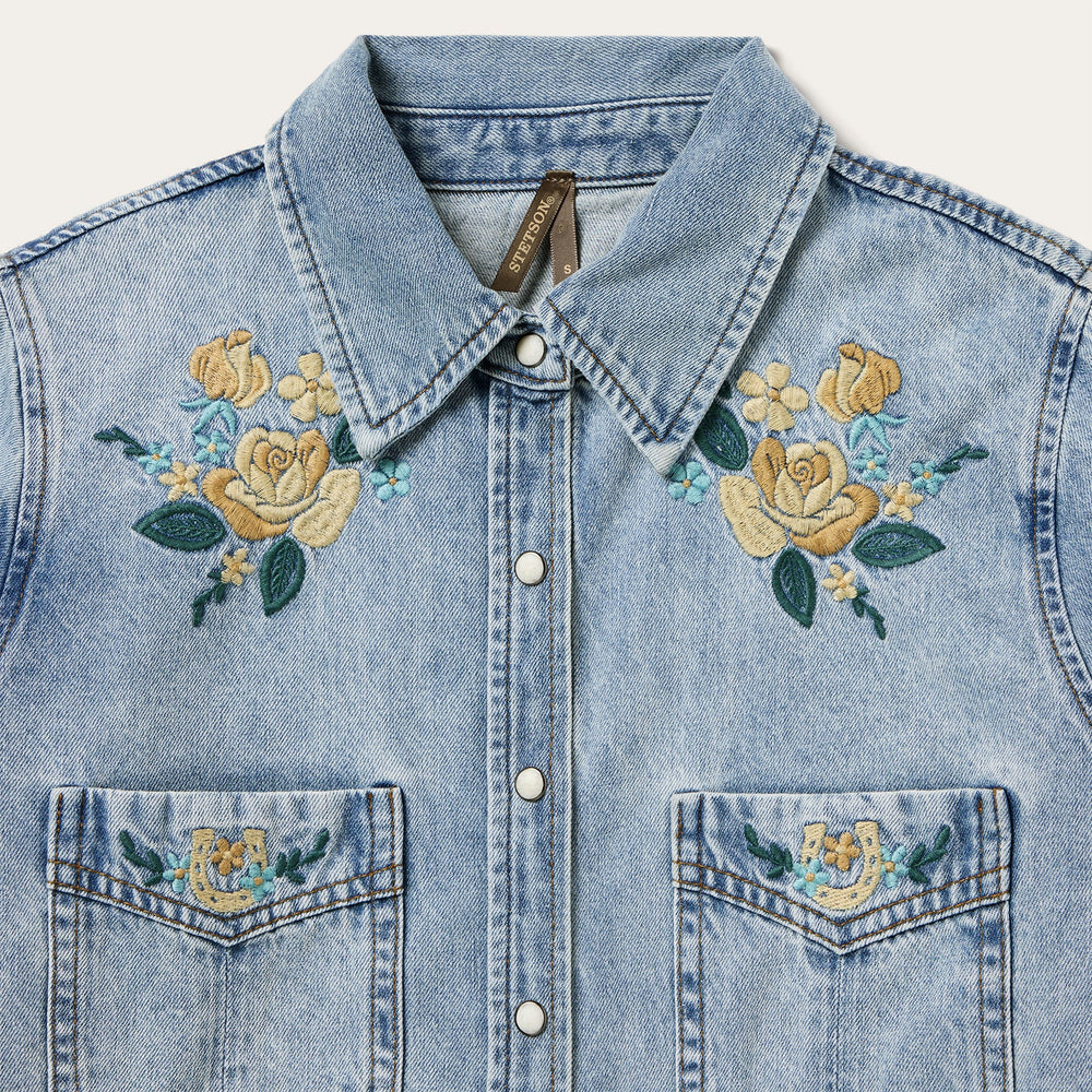Embroidered Loose Fit Denim Shirt Blue | Stetson Women