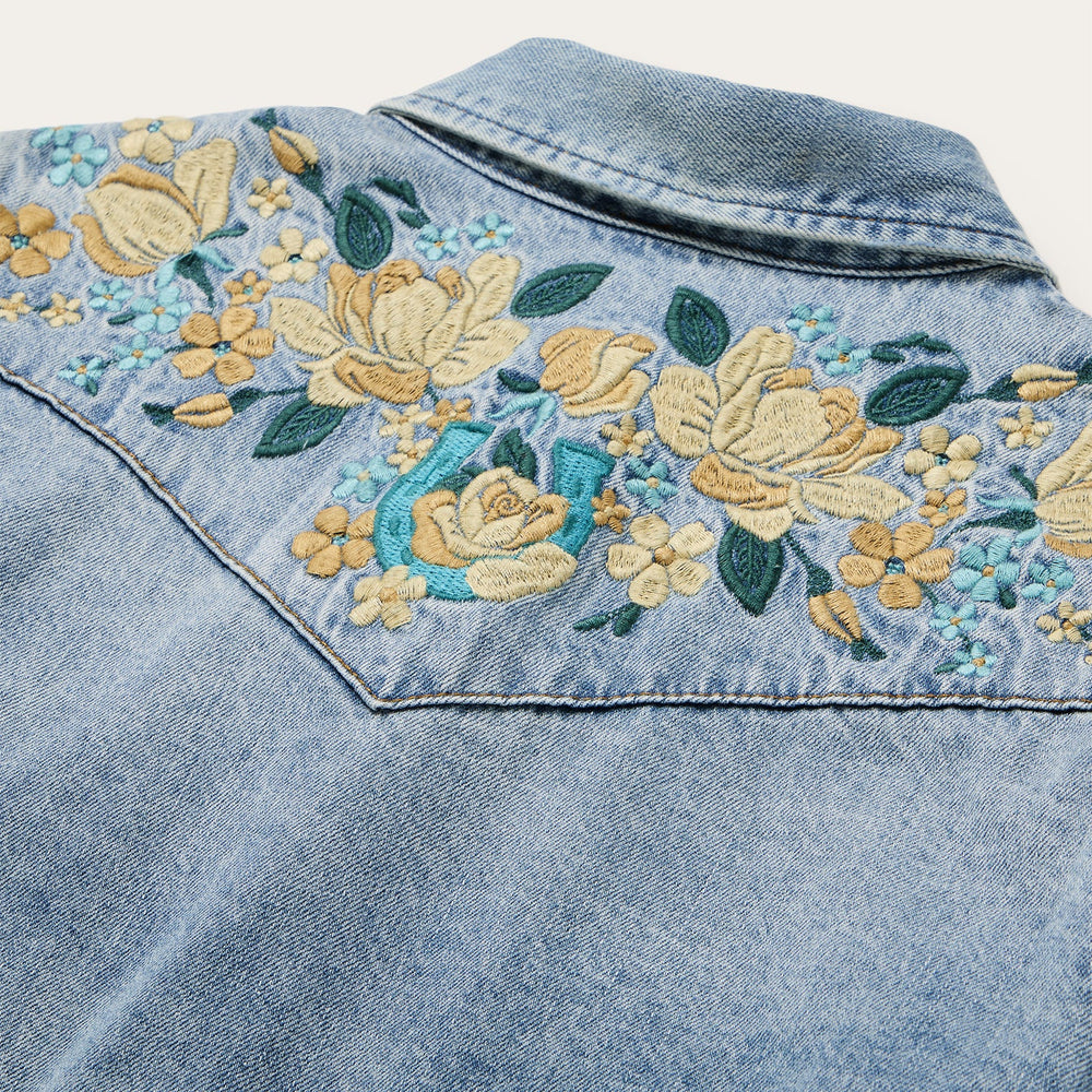 Embroidered Loose Fit Denim Shirt Blue | Stetson Women