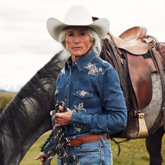 Floral Embroidered Dark Denim Shirt Blue | Stetson Women