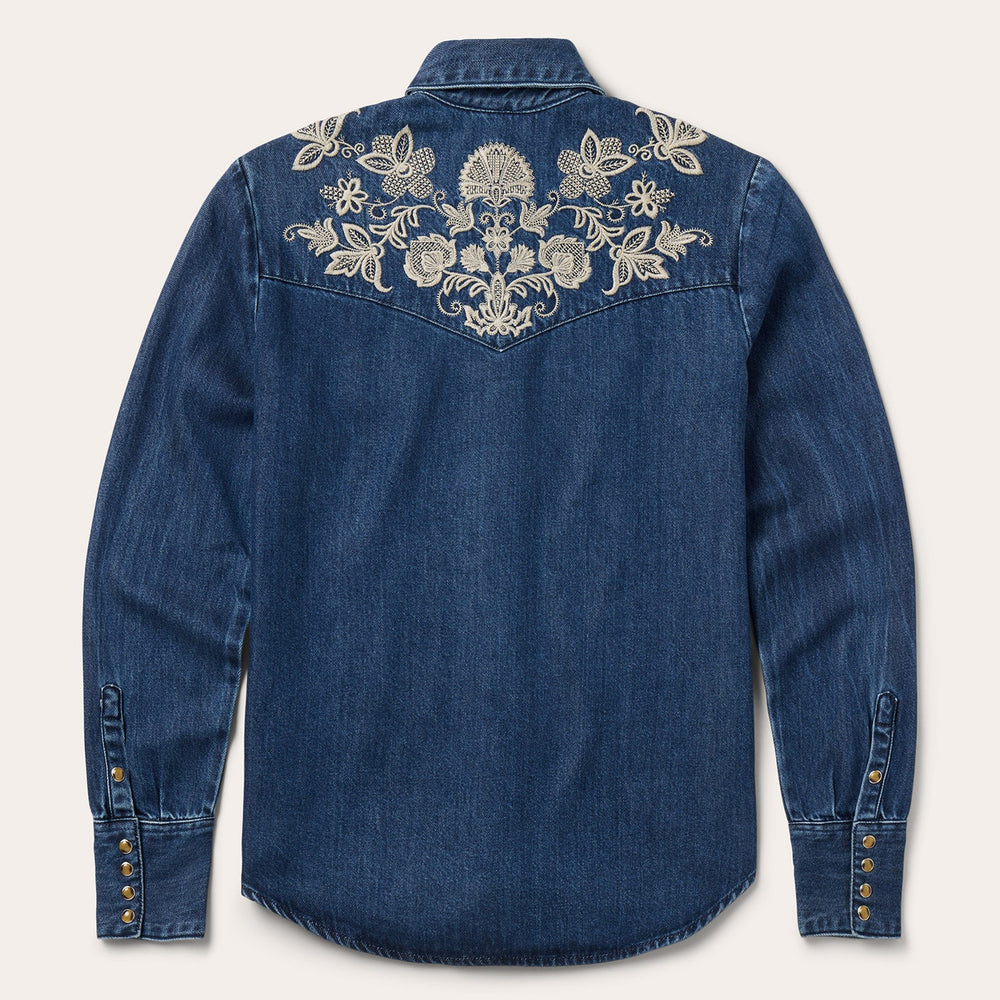 Floral Embroidered Dark Denim Shirt Blue | Stetson Women