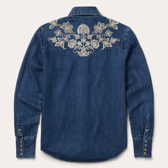 Floral Embroidered Dark Denim Shirt Blue | Stetson Women