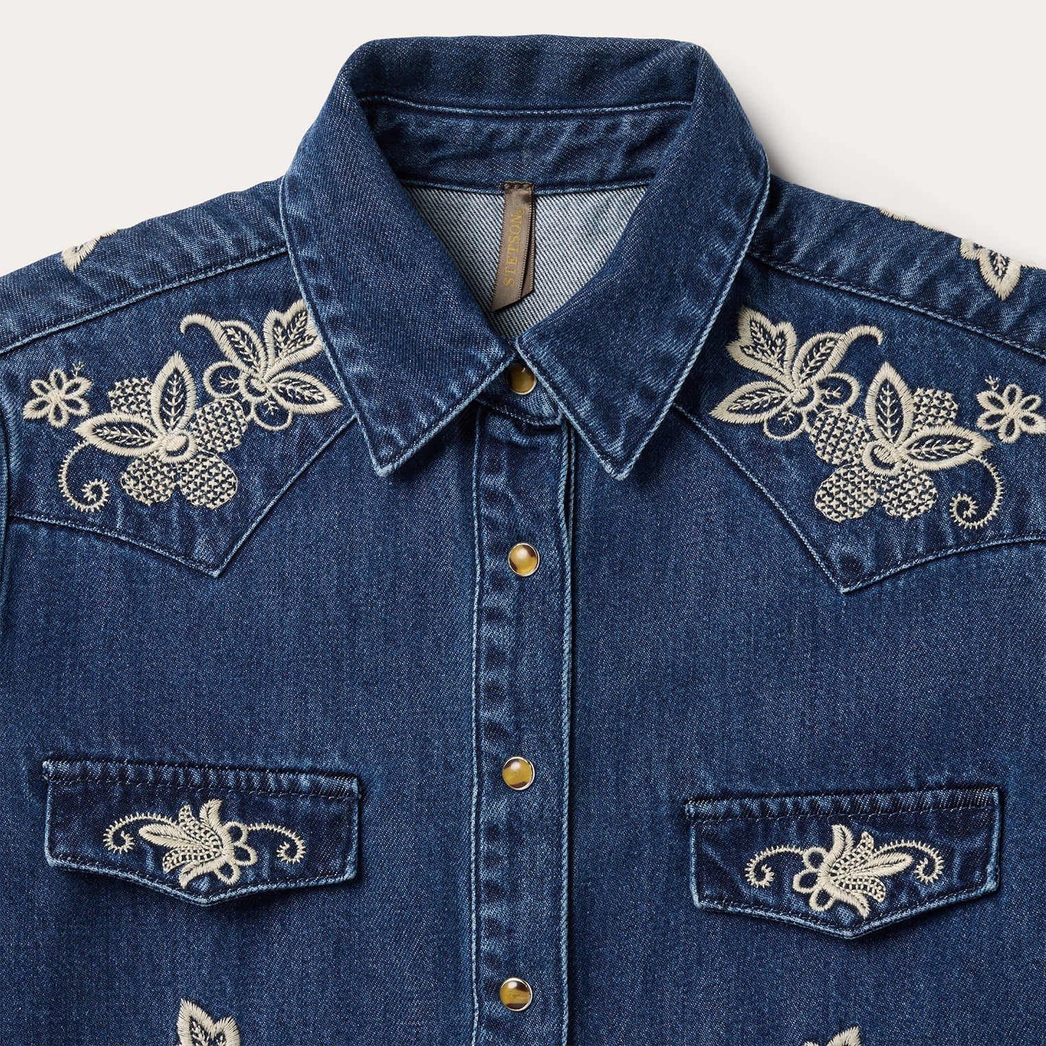 Floral Embroidered Dark Denim Shirt Blue | Stetson Women