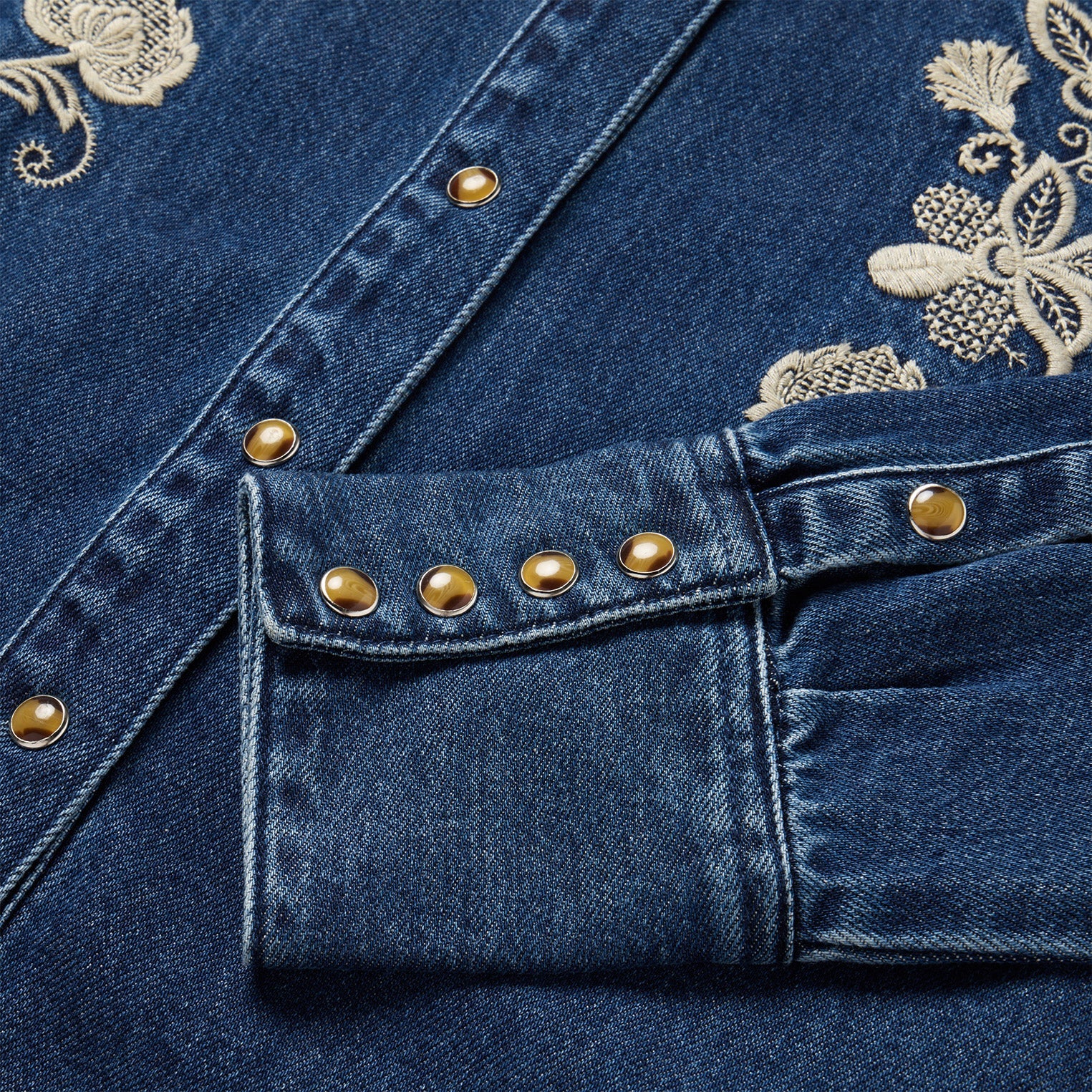 Floral Embroidered Dark Denim Shirt Blue | Stetson Women