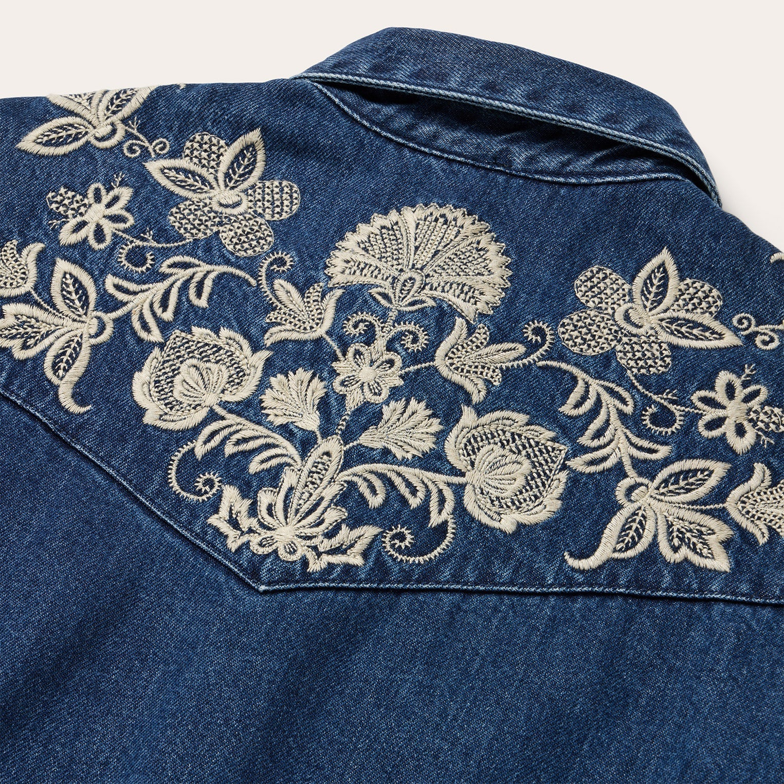 Floral Embroidered Dark Denim Shirt Blue | Stetson Women