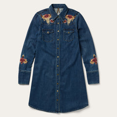 Embroidered Western Shirt Dress Blue | Stetson Women