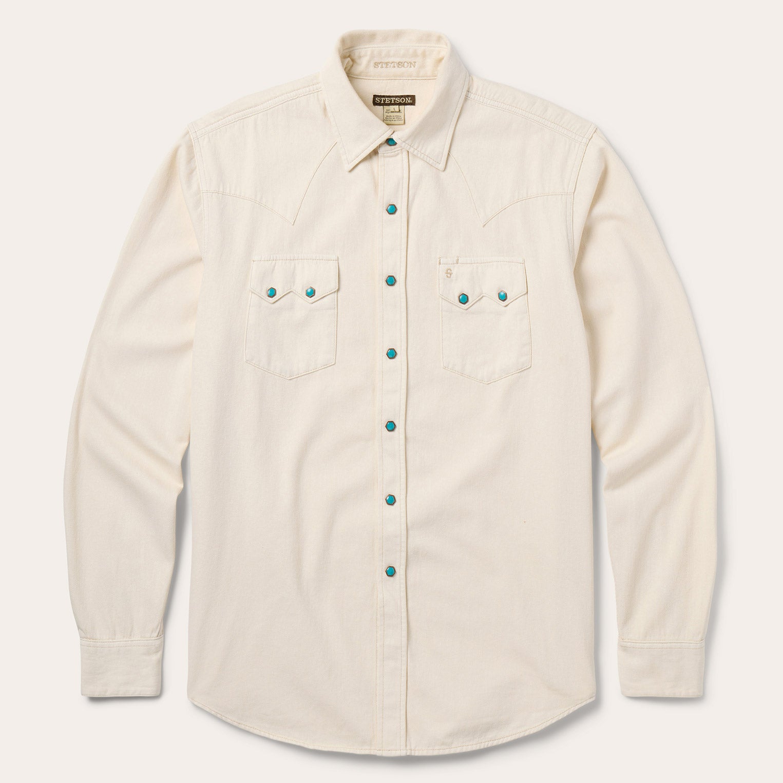 Turquoise Snap Western Denim Shirt Cream | Stetson Men