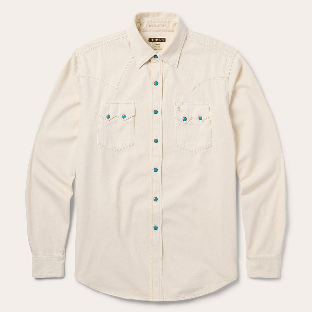 Turquoise Snap Western Denim Shirt Cream | Stetson Men
