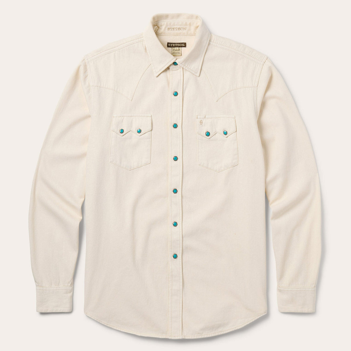 Turquoise Snap Western Denim Shirt Cream | Stetson Men