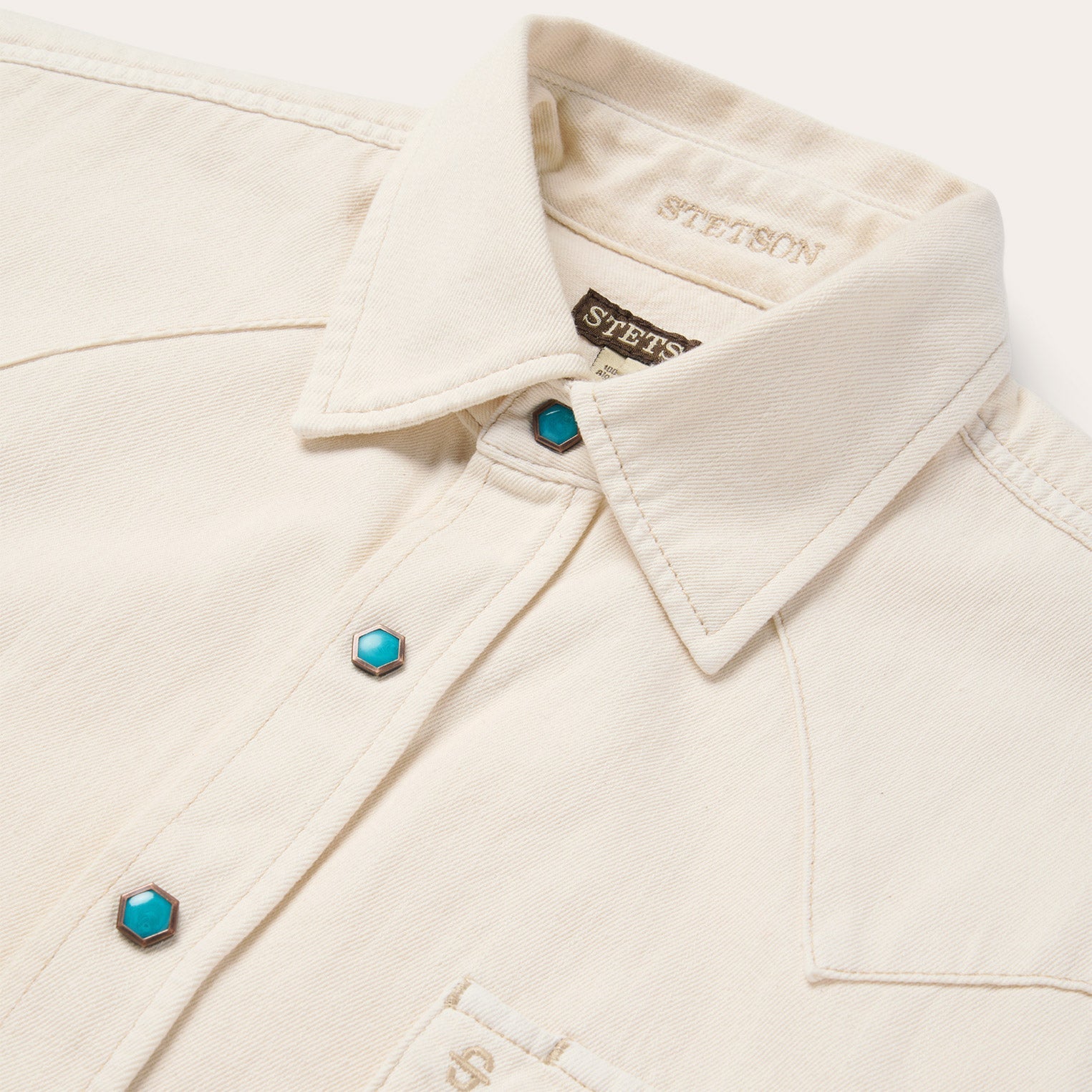 Turquoise Snap Western Denim Shirt Cream | Stetson Men
