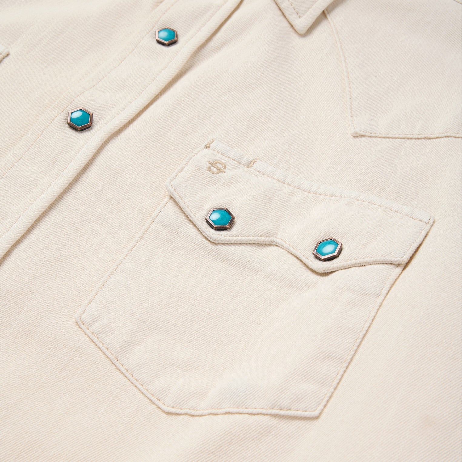 Turquoise Snap Western Denim Shirt Cream | Stetson Men