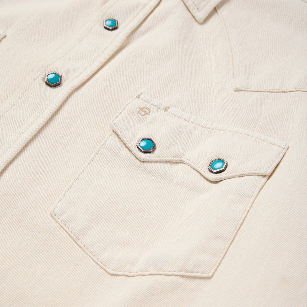 Turquoise Snap Western Denim Shirt Cream | Stetson Men