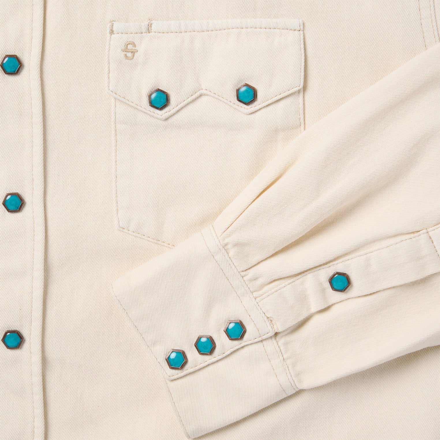 Turquoise Snap Western Denim Shirt Cream | Stetson Men