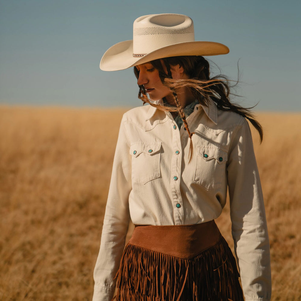 Turquoise Snap Western Denim Shirt Cream | Stetson Women