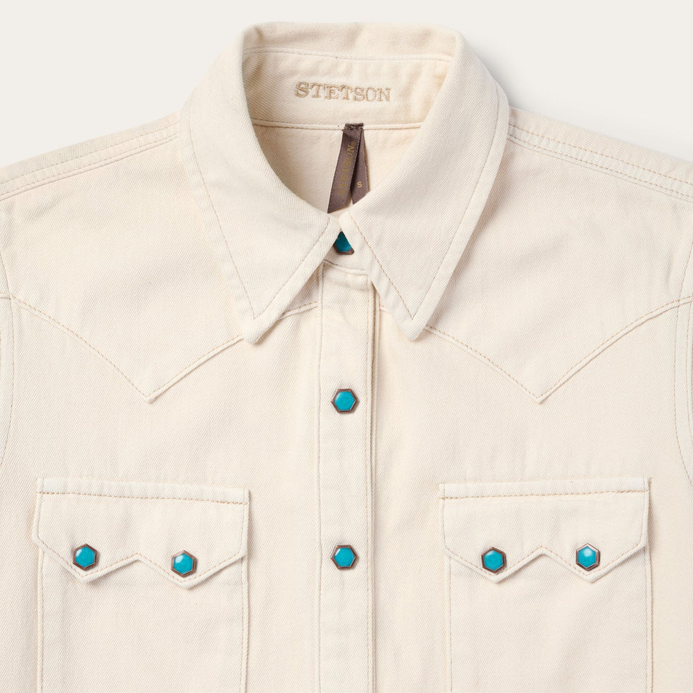 Turquoise Snap Western Denim Shirt Cream | Stetson Women