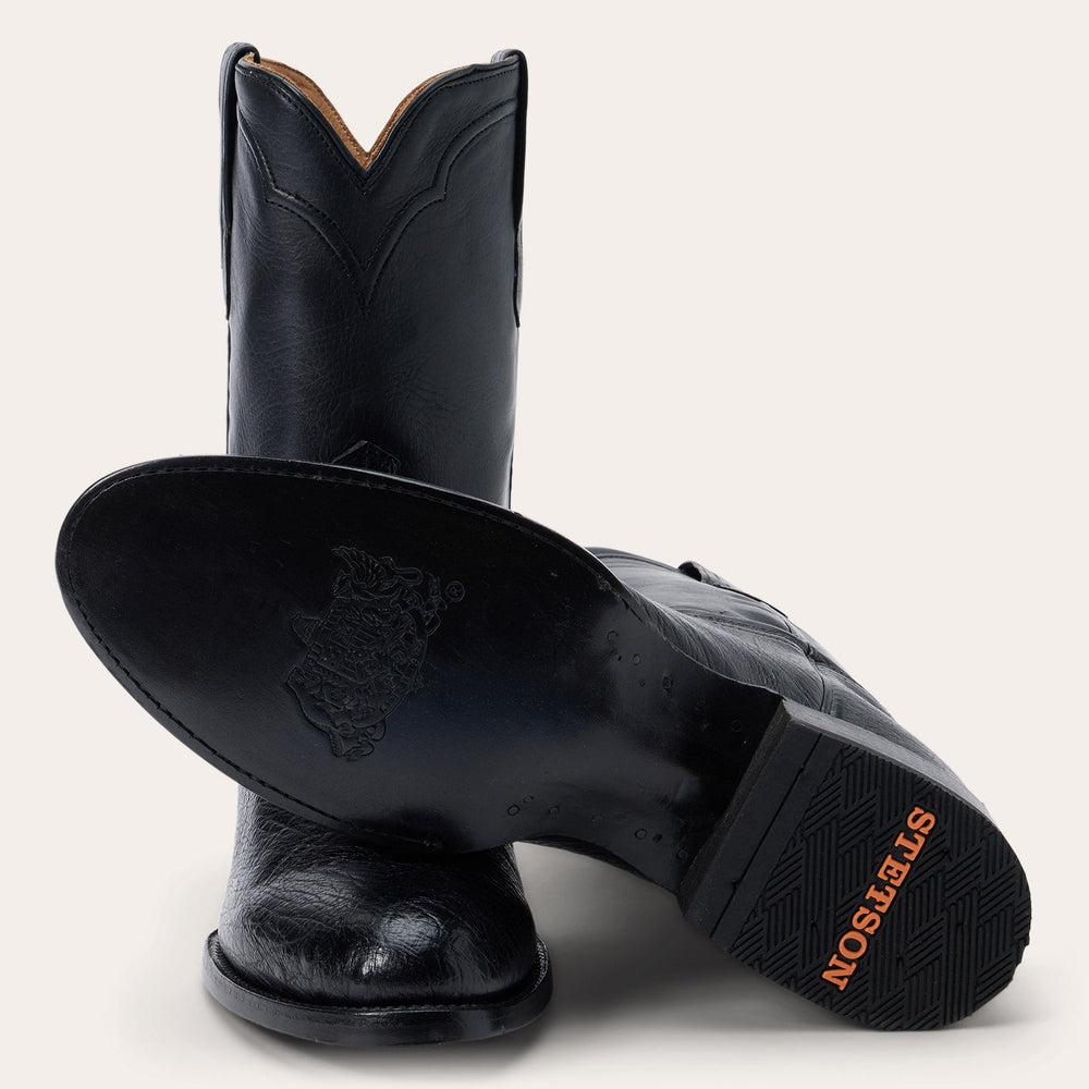 Clay Smooth Ostrich Roper Boots Black | Stetson