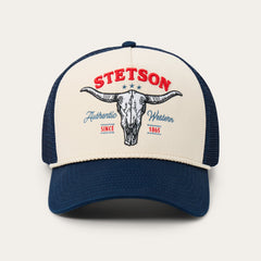 Skull Trucker Hat Off White / Blue | Stetson Hats