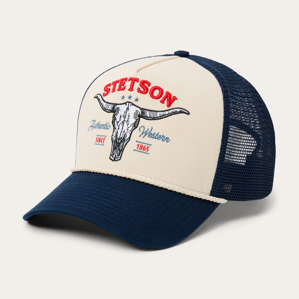 Skull Trucker Hat Off White / Blue | Stetson Hats