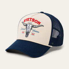 Skull Trucker Hat Off White / Blue | Stetson Hats