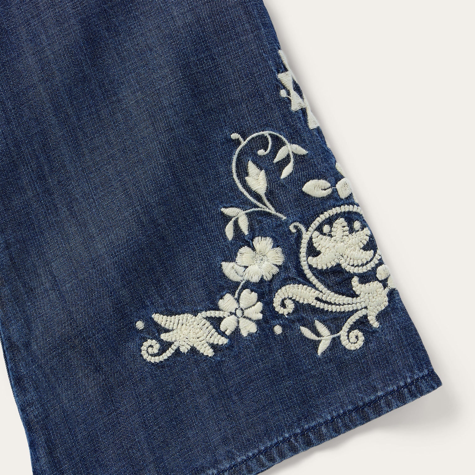 Embroidered Denim Peasant Blouse Blue | Stetson Women