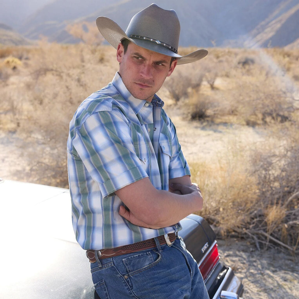 Moss Plaid Short-Sleeve Western Shirt Blue | Stetson Men