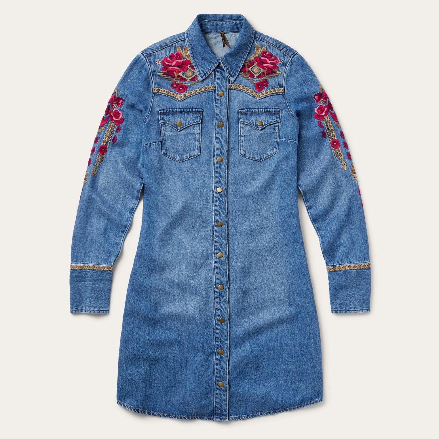 Embroidered Denim Shirt Dress Dark Blue | Stetson Women