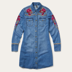 Embroidered Denim Shirt Dress Dark Blue | Stetson Women