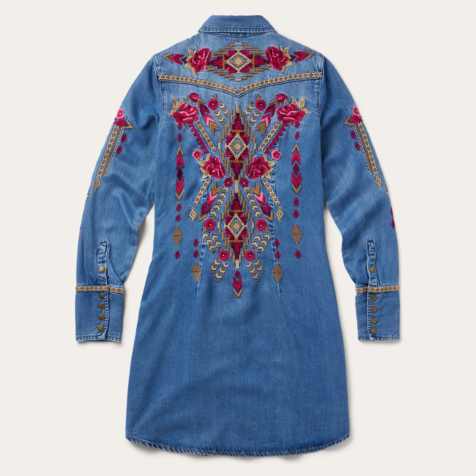 Embroidered Denim Shirt Dress Dark Blue | Stetson Women