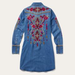 Embroidered Denim Shirt Dress Dark Blue | Stetson Women