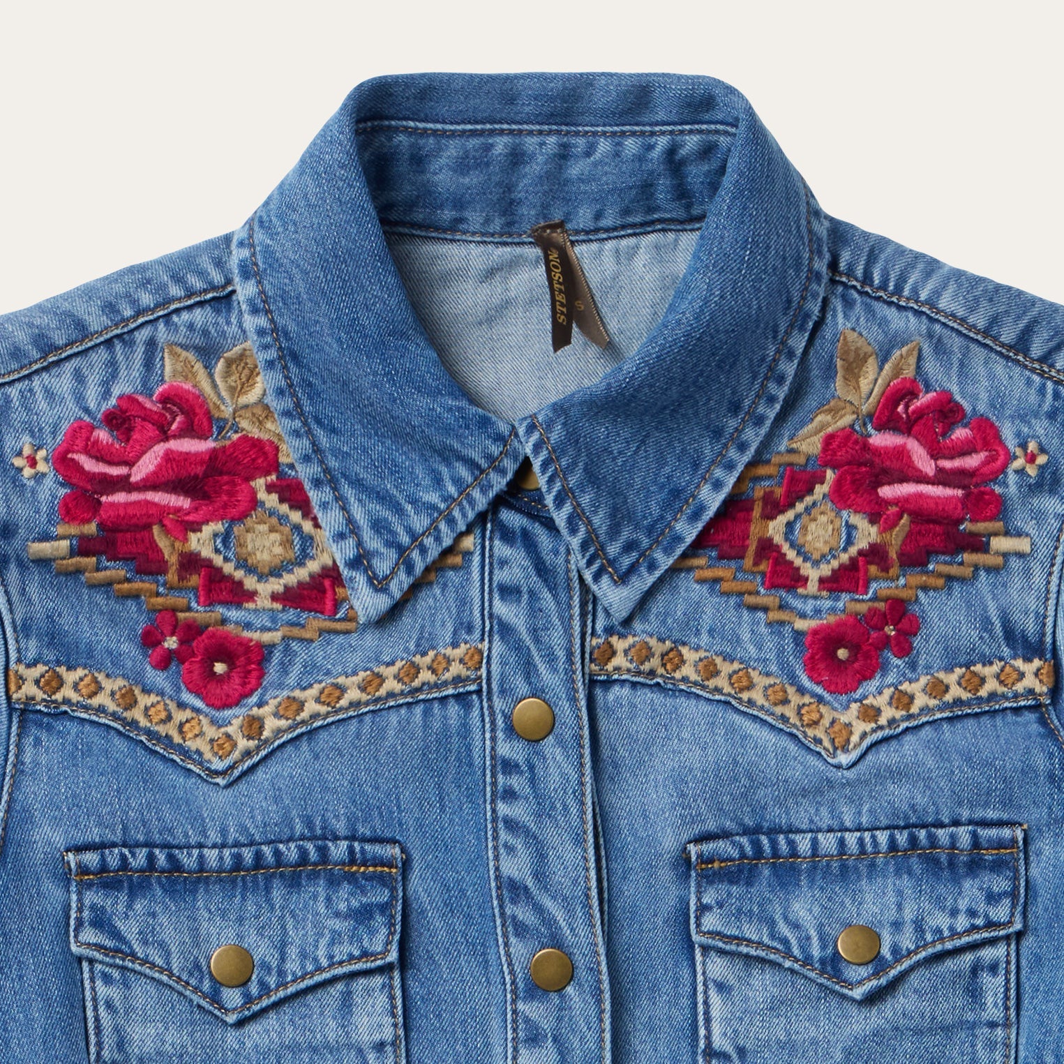 Embroidered Denim Shirt Dress Dark Blue | Stetson Women
