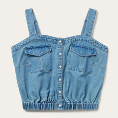 Button Front Denim Tank Top Blue | Stetson Women