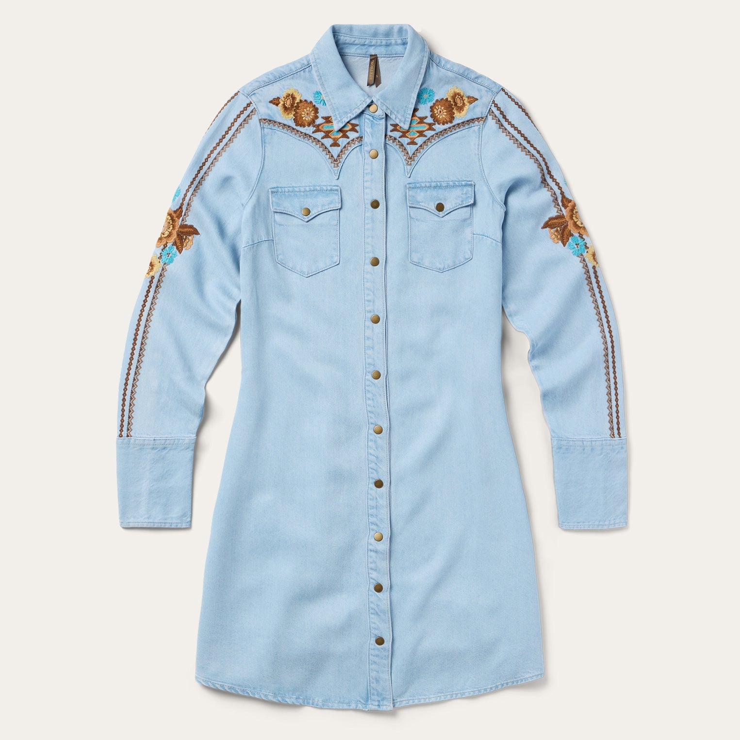 Embroidered Denim Shirt Dress Light Blue | Stetson Women