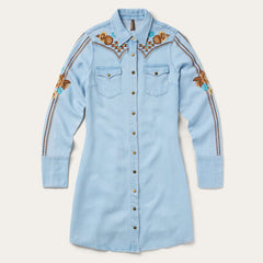 Embroidered Denim Shirt Dress Light Blue | Stetson Women