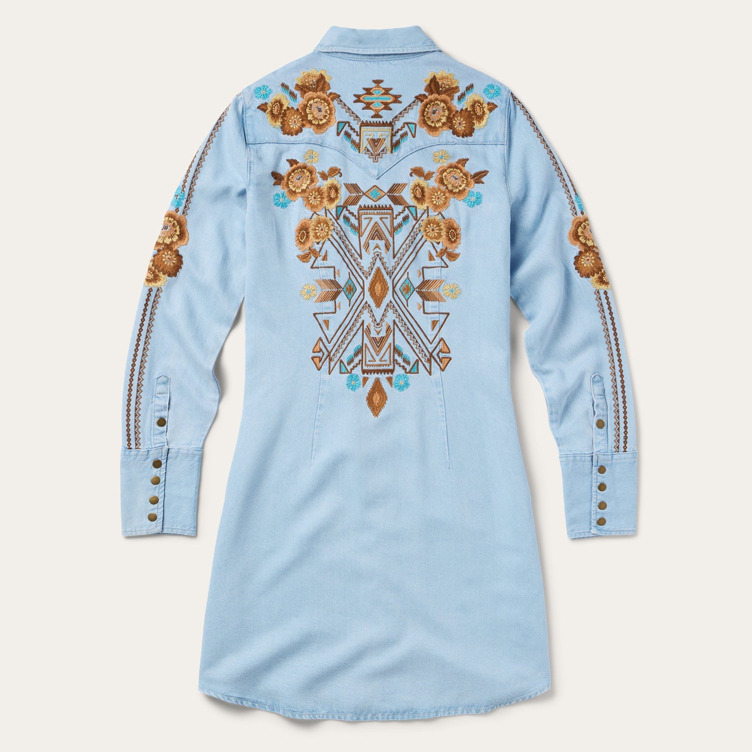 Embroidered Denim Shirt Dress Light Blue | Stetson Women