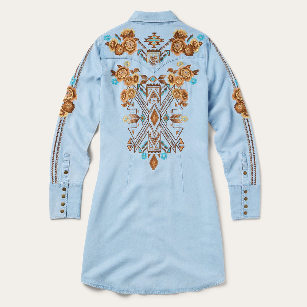 Embroidered Denim Shirt Dress Light Blue | Stetson Women