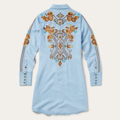 Embroidered Denim Shirt Dress Light Blue | Stetson Women