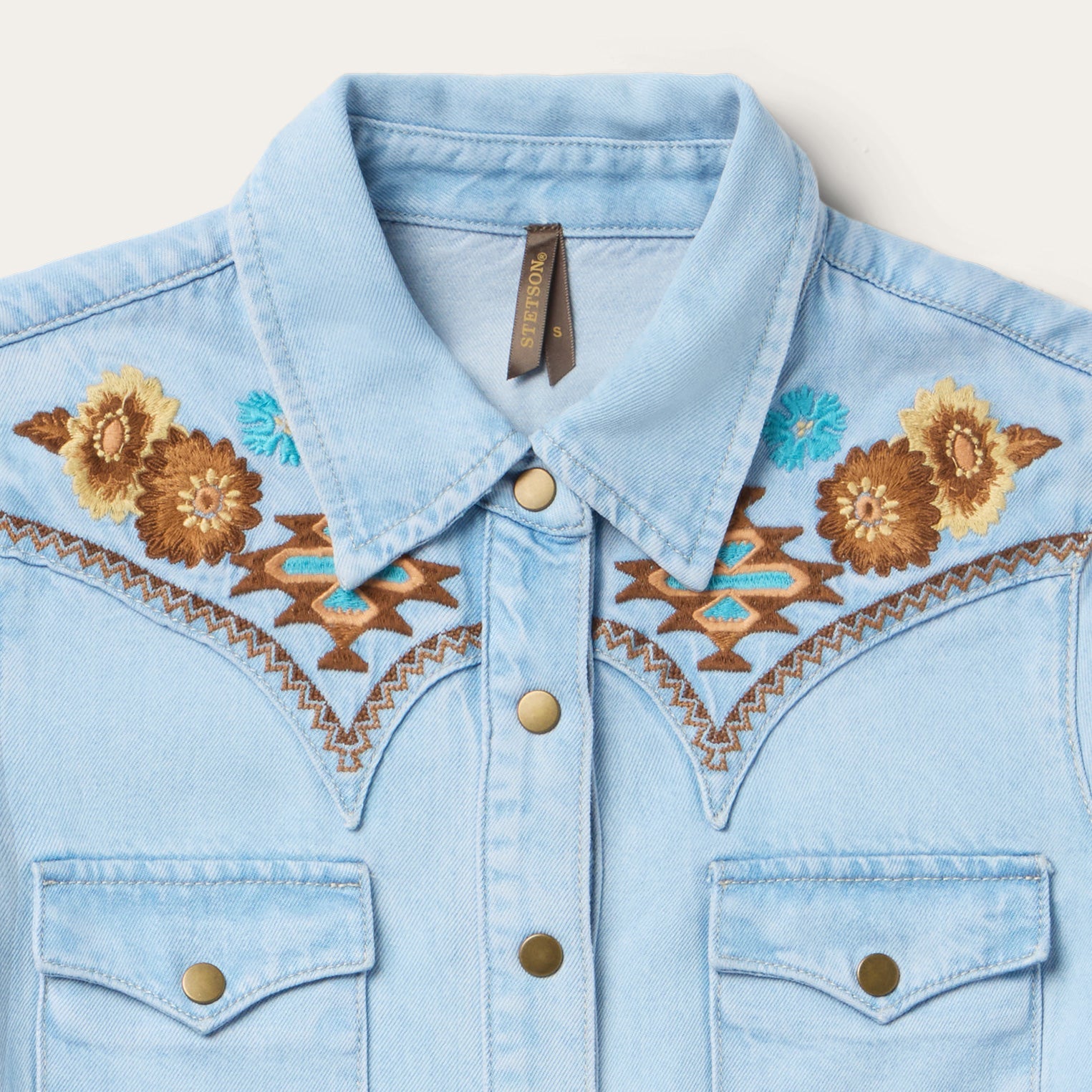 Embroidered Denim Shirt Dress Light Blue | Stetson Women