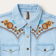 Embroidered Denim Shirt Dress Light Blue | Stetson Women