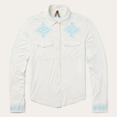 Embroidered Modal Western Shirt White | Stetson Women