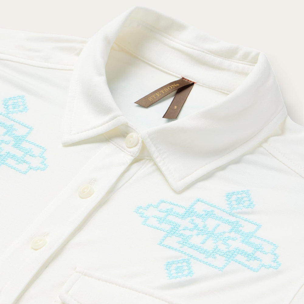 Embroidered Modal Western Shirt White | Stetson Women